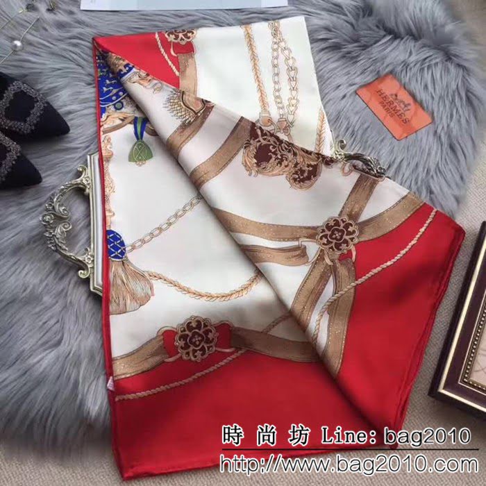 HERMES愛馬仕經典款 2018專櫃新品真絲緞面燙金大方巾 LLWJ7706